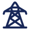 Icon of a power line tower in dark blue, with a simple, stylized design on a transparent background.